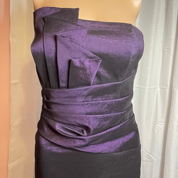Betsy & Adam Purple Strapless Ruched Bodice Fishtail Hem Evening Maxi Dress 4 - Picture 6 of 12